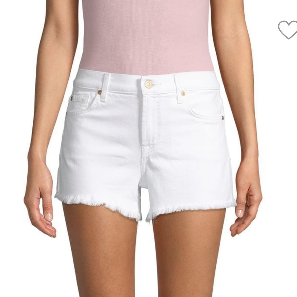 7 For All Mankind White Jean Shorts Distressed Raw-Edge Hem